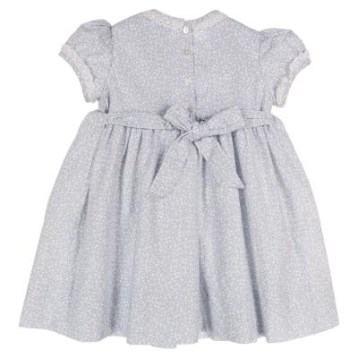 Picture of Sarah Louise Baby Girl Smocked Puff Sleeve Ditsy Floral Dress - Pale Blue 