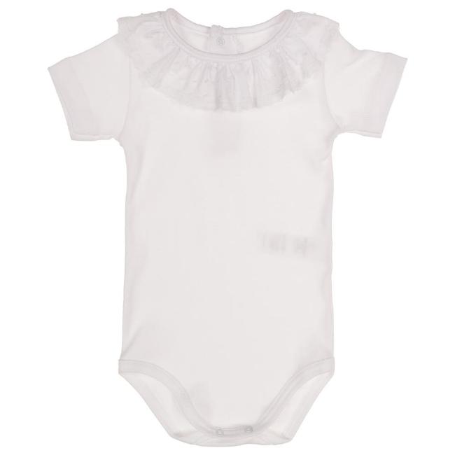 Picture of Calamaro Baby Summer Ruffle Plumetti With Lace Collar Bodysuit - White