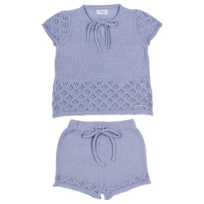 Picture of Rahigo Girls Summer Raised Knit Shorts & Jumper Set X 2 - Sky Blue