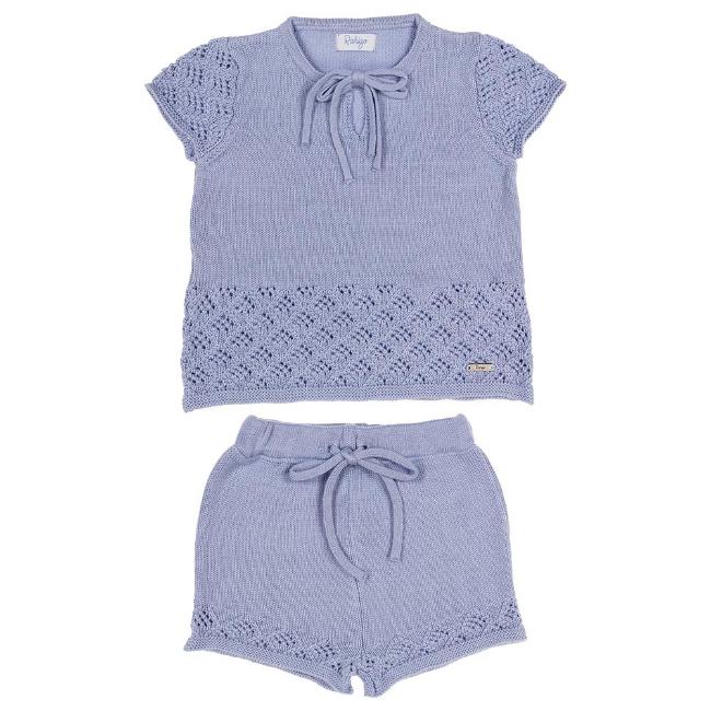 Picture of Rahigo Girls Summer Raised Knit Shorts & Jumper Set X 2 - Sky Blue