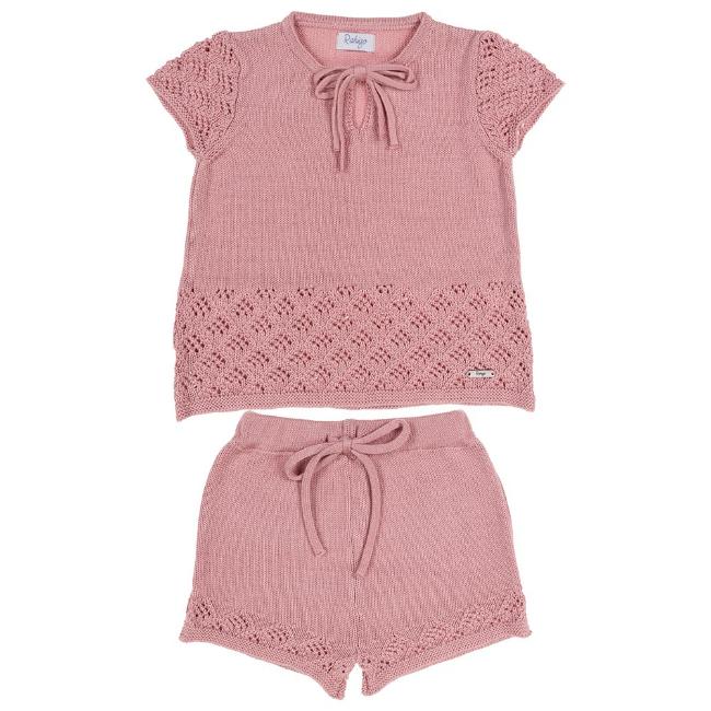 Picture of Rahigo Girls Summer Raised Knit Shorts & Jumper Set X 2 - Dusky Pink