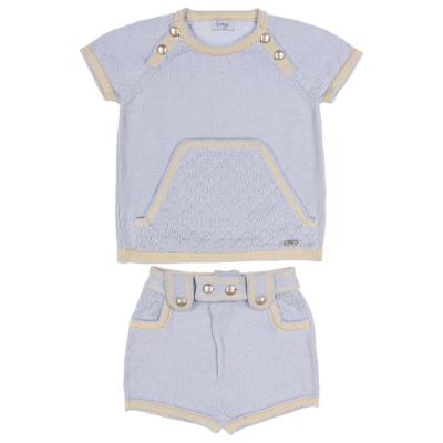 Picture of Rahigo Boys Summer Knit Shorts & Jumper Set X 2 - Baby Blue Cream  
