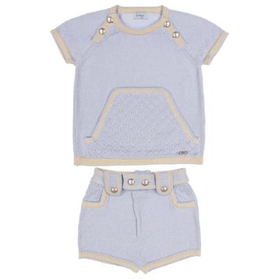 Picture of  Rahigo Boys Summer Knit Shorts & Jumper Set X 2 - Baby Blue Cream  