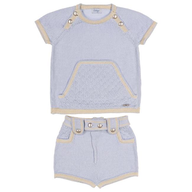 Picture of Rahigo Boys Summer Knit Shorts & Jumper Set X 2 - Baby Blue Cream  