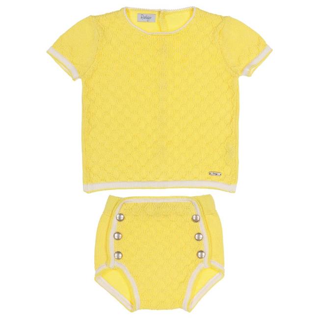 Picture of Rahigo Boys Summer Raised Knit Jampants & Jumper Set X 2 - Lemon White