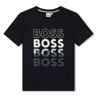 Picture of BOSS Boys Repeat Logo T-shirt  - Navy Blue