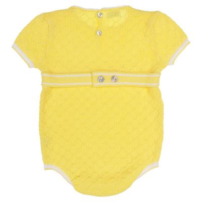 Picture of Rahigo Boys Summer Raised Knit Short Sleeve Romper - Lemon White