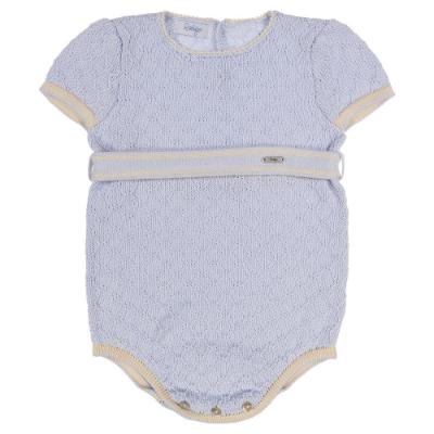 Picture of Rahigo Boys Summer Raised Knit Short Sleeve Romper - Baby Blue Cream