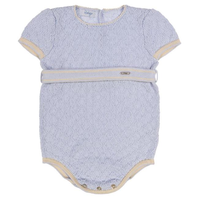 Picture of Rahigo Boys Summer Raised Knit Short Sleeve Romper - Baby Blue Cream