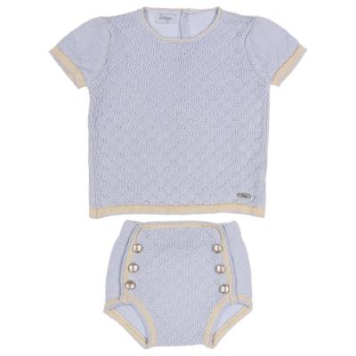 Picture of Rahigo Boys Summer Raised Knit Jampants & Jumper Set X 2 - Baby Blue Cream