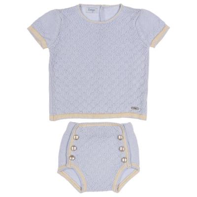 Picture of Rahigo Boys Summer Raised Knit Jampants & Jumper Set X 2 - Baby Blue Cream