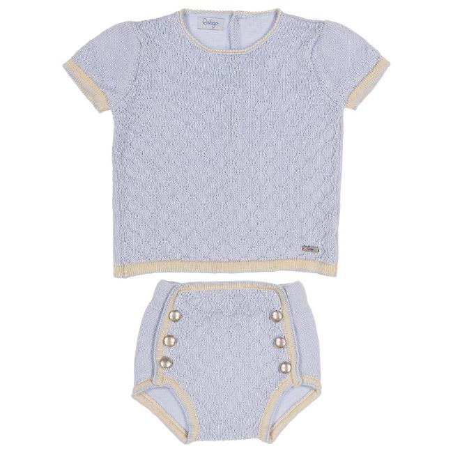 Picture of Rahigo Boys Summer Raised Knit Jampants & Jumper Set X 2 - Baby Blue Cream