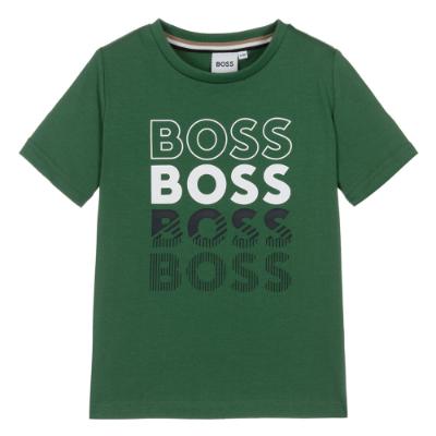Picture of BOSS Boys Repeat Logo T-shirt  - Khaki Green