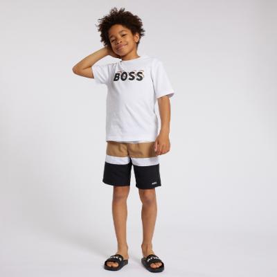 Picture of BOSS Boys Colourblock Swim Shorts - Black Beige