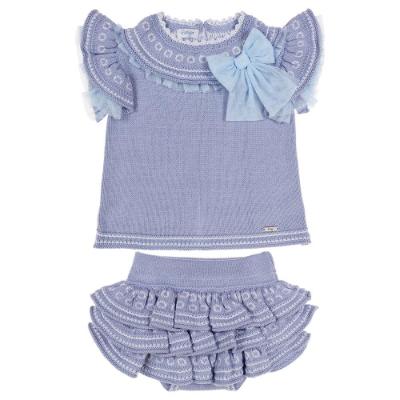 Picture of Rahigo Girls Summer Knit Ruffle Jampants & Jumper Set X 2 - Sky Blue 