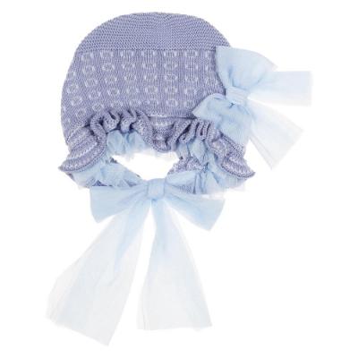 Picture of Rahigo Girls Summer Knit Ruffle Bonnet With Tulle Bow - Sky Blue