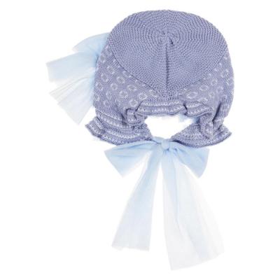 Picture of Rahigo Girls Summer Knit Ruffle Bonnet With Tulle Bow - Sky Blue