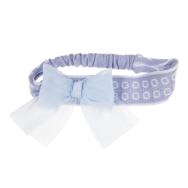 Picture of Rahigo Girls Summer Knit Headband With Large Fixed Tulle Bow - Sky Blue
