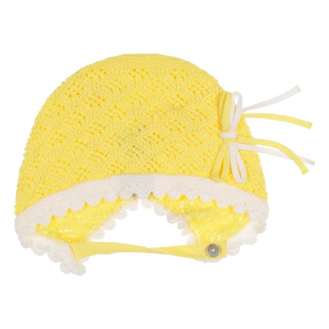 Picture of Rahigo Girls Knitted Openwork Scallop Edge Bonnet - Lemon White