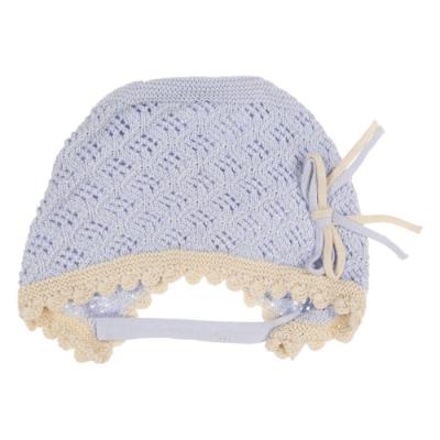 Picture of Rahigo Girls Knitted Openwork Scallop Edge Bonnet - Baby Blue Cream