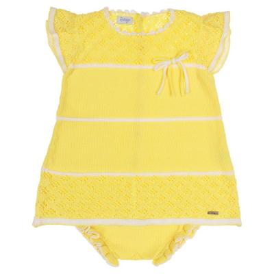 Picture of Rahigo Girls Summer Knit Openwork A Line Dress & Pants Set X 2 - Lemon White