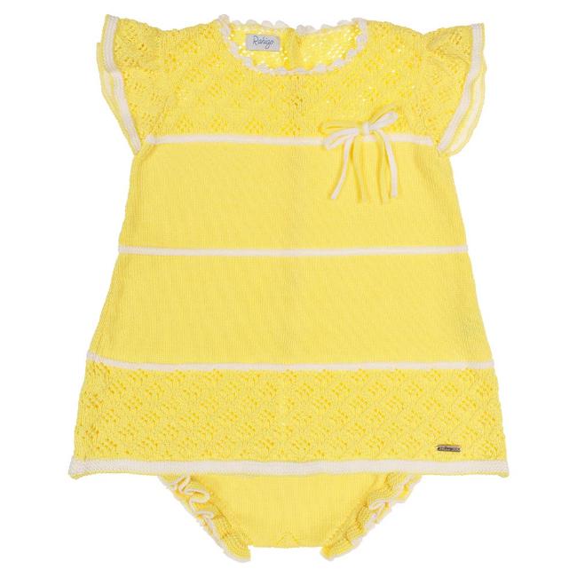 Picture of Rahigo Girls Summer Knit Openwork A Line Dress & Pants Set X 2 - Lemon White