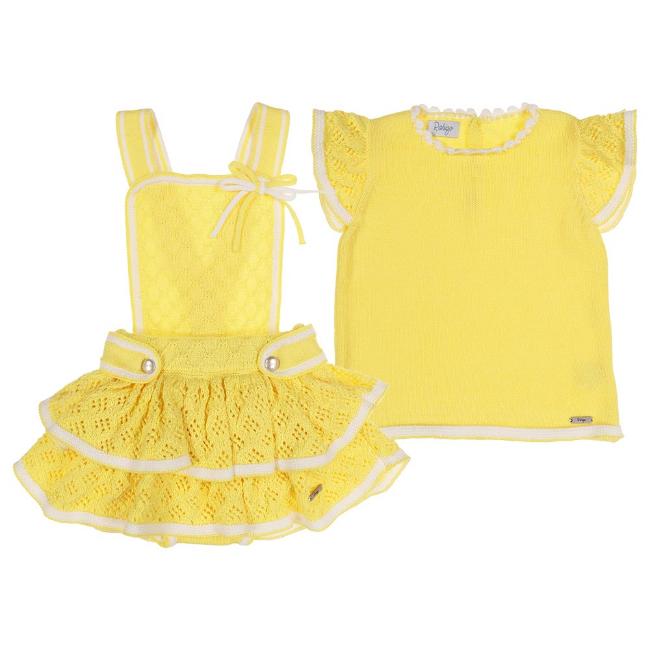 Picture of Rahigo Girls Summer Knit Openwork Jampant Romper & Jumper Set X 2 - Lemon White