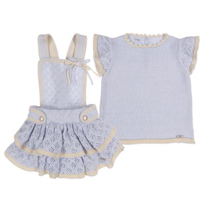 Picture of Rahigo Girls Summer Knit Openwork Jampant Romper & Jumper Set X 2 - Baby Blue Cream