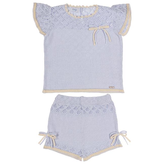 Picture of Rahigo Girls Summer Knit Openwork Jumper & Shorts Set X 2 - Baby Blue Cream