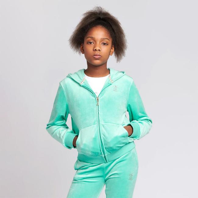 Picture of Juicy Couture Girls Summer Diamante Zip Through Velour Hoodie - Turquoise