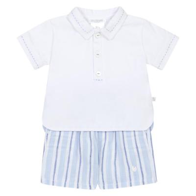 Picture of Deolinda Boys Cuba Short Sleeve Polo Top & Stripe Shorts Set - White Blue 