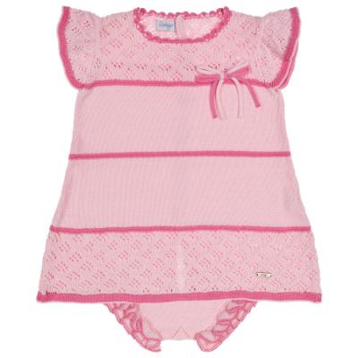 Picture of Rahigo Girls Summer Knit Openwork A Line Dress & Pants Set X 2 - Baby Pink Fuschia 