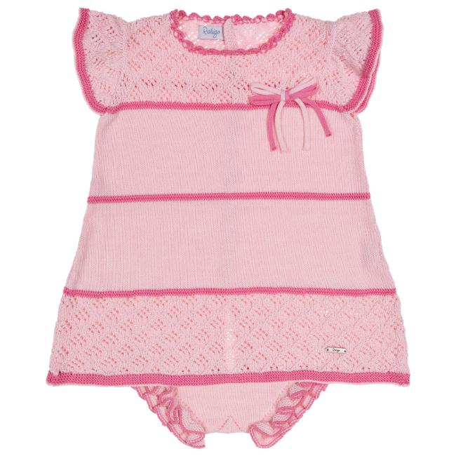 Picture of Rahigo Girls Summer Knit Openwork A Line Dress & Pants Set X 2 - Baby Pink Fuschia 