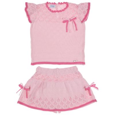 Picture of Rahigo Girls Summer Knit Openwork Jumper & Skirt Set X 2 - Baby Pink Fuschia 