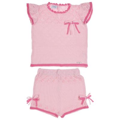 Picture of Rahigo Girls Summer Knit Openwork Jumper & Shorts Set X 2 - Baby Pink Fuschia