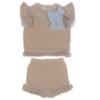 Picture of Rahigo Girls Summer Knit Ruffle Jumper & Shorts Set X 2 - Beige Baby Blue 