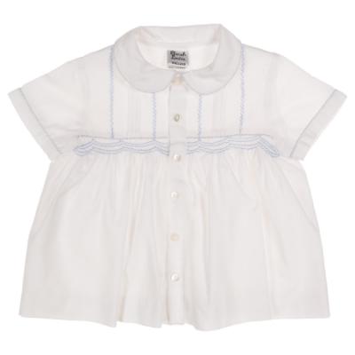 Picture of Sarah Louise Boys 2 Piece Smocked Top & Short Set - White Pale Blue