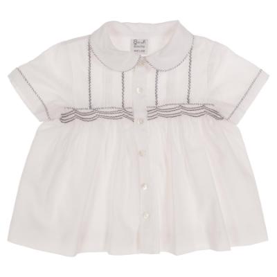 Picture of Sarah Louise Boys 2 Piece Smocked Top & Short Set - White Navy Blue
