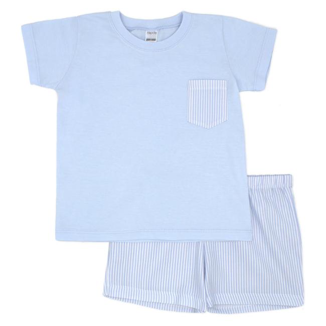 Picture of Rapife Summer Boys 2 Piece Top & Stripe Shorts Set - Blue 