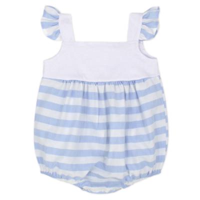 Picture of Rapife Summer Girls Frilled Wide Stripe Romper - Blue White