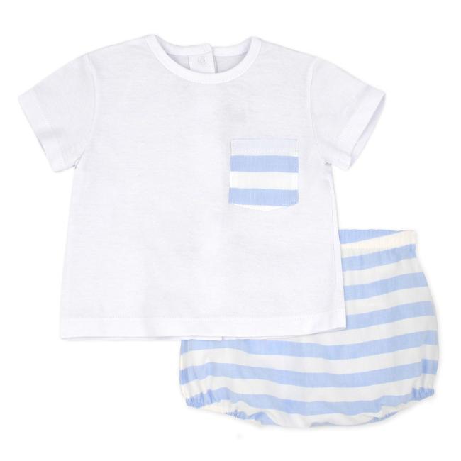 Picture of Rapife Summer Boys 2 Piece Wide Stripe Bloomer Set - Blue White