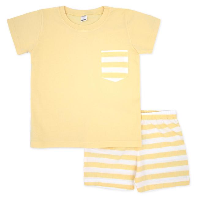 Picture of Rapife Summer Boys 2 Piece Top & Wide Stripe Shorts Set - Lemon White