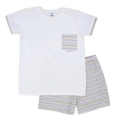 Picture of Rapife Summer Boys Loungewear Top & Stripe Shorts Set - Beige Multistripe