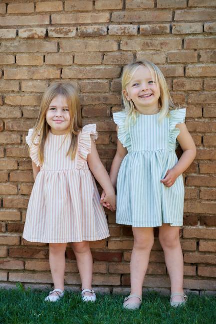 Picture of Rapife Summer Girls Ruffle Shoulder Dress - Summer Green Stripe