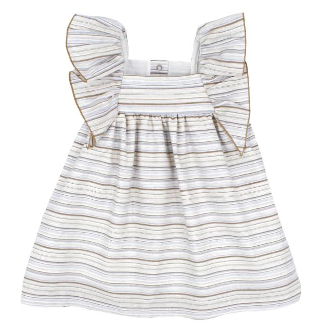 Picture of Rapife Summer Girls Ruffle Shoulder Dress - Beige Multistripe