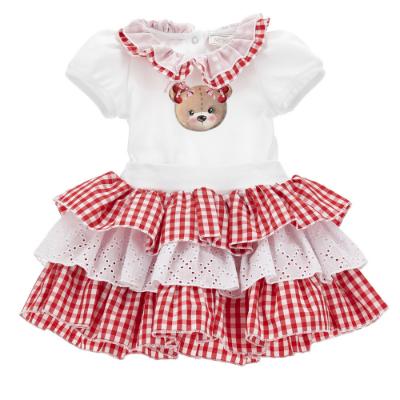 Picture of Monnalisa Bebe Girls Teddy Gingham Ruffle Skirt Set - White Red