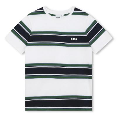 Picture of BOSS Boys Striped Logo T-shirt - White Green