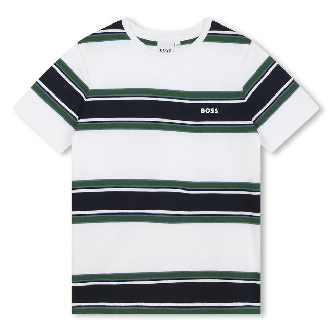 Picture of BOSS Boys Striped Logo T-shirt - White Green