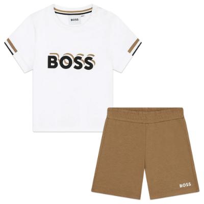 Picture of BOSS Toddler Boys Logo Shorts Set - White Beige