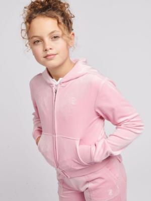 Picture of Juicy Couture Girls Summer Tonal Zip Through Velour Hoodie - Pink Nectar